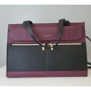 Lovevook Burgundy Black Leather Laptop CrossbodyOrganizer Bag Briefcase